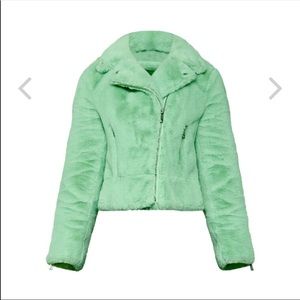 Bcbg fur mint moto bomber jacket M